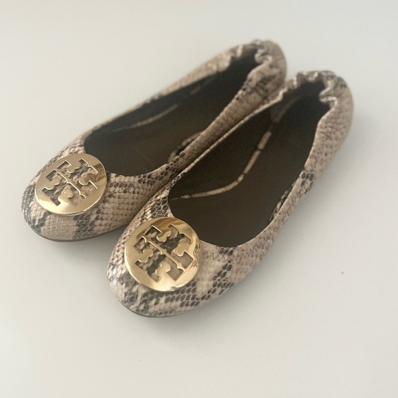 Authentic TORY BURCH SNAKESKIN EMBOSSED BALLET FLATS Women’s Size 7.5 EUC - Picture 4 of 11